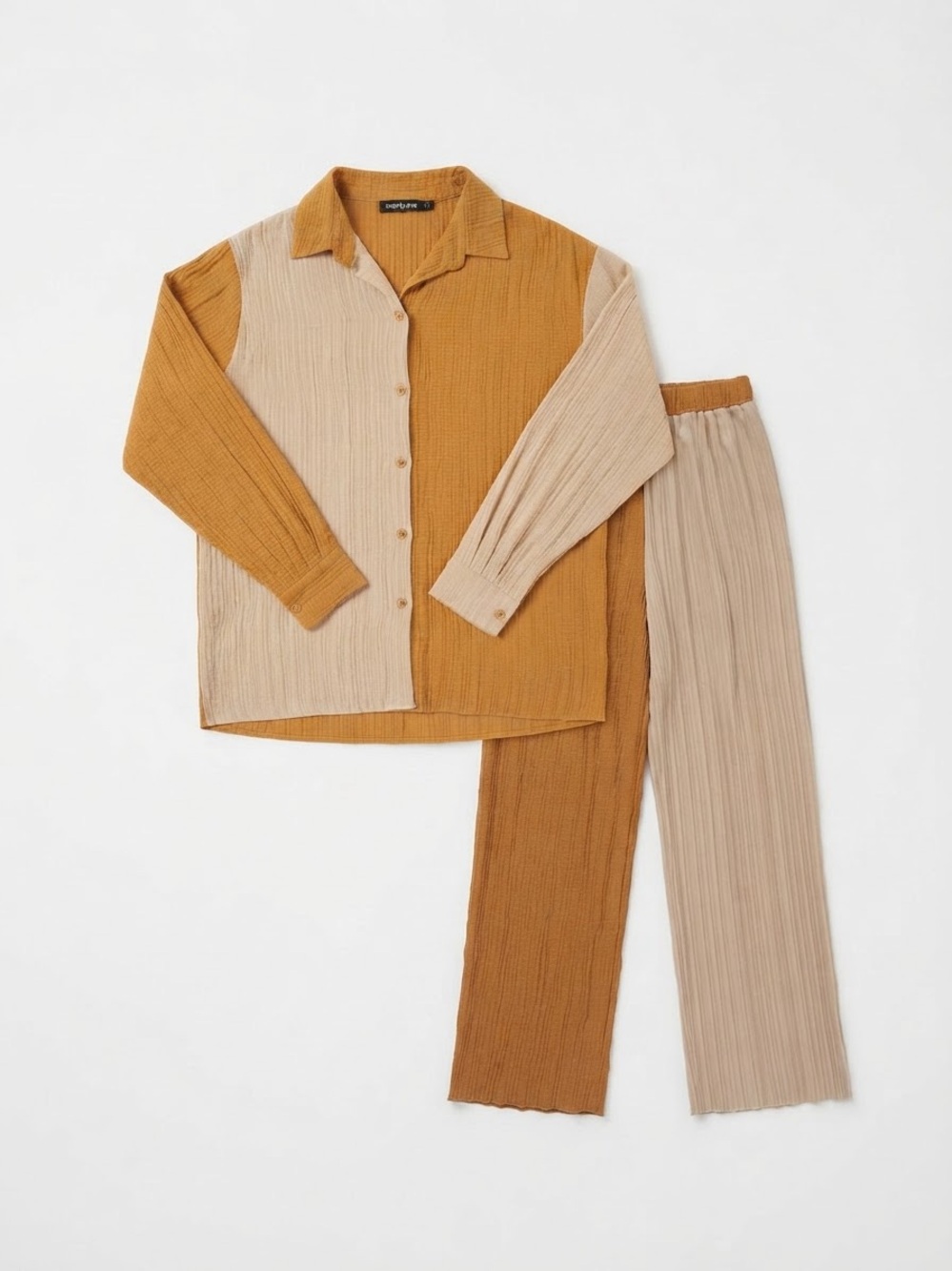 Salant Two-Piece Colorblock Button-Down Shirt & Pleated Pants Set Size M